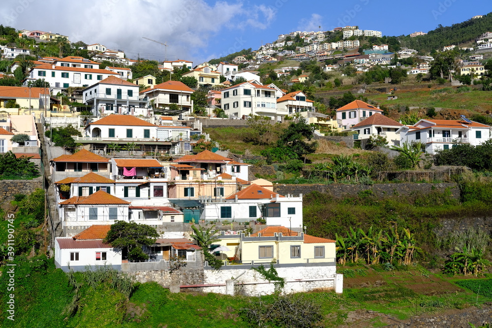 Hillside houses near Cancela, Funchal, Madeira Island, Portugal
