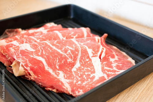 uncook slice beef shabu raw material food
