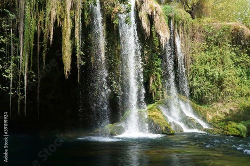 View of flowing Upper Duden Waterfalls in Antalya, Turkey.