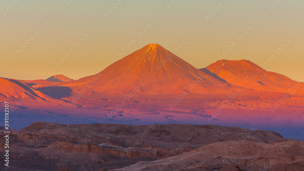 The volcano Licancabur in north Chile at sunset