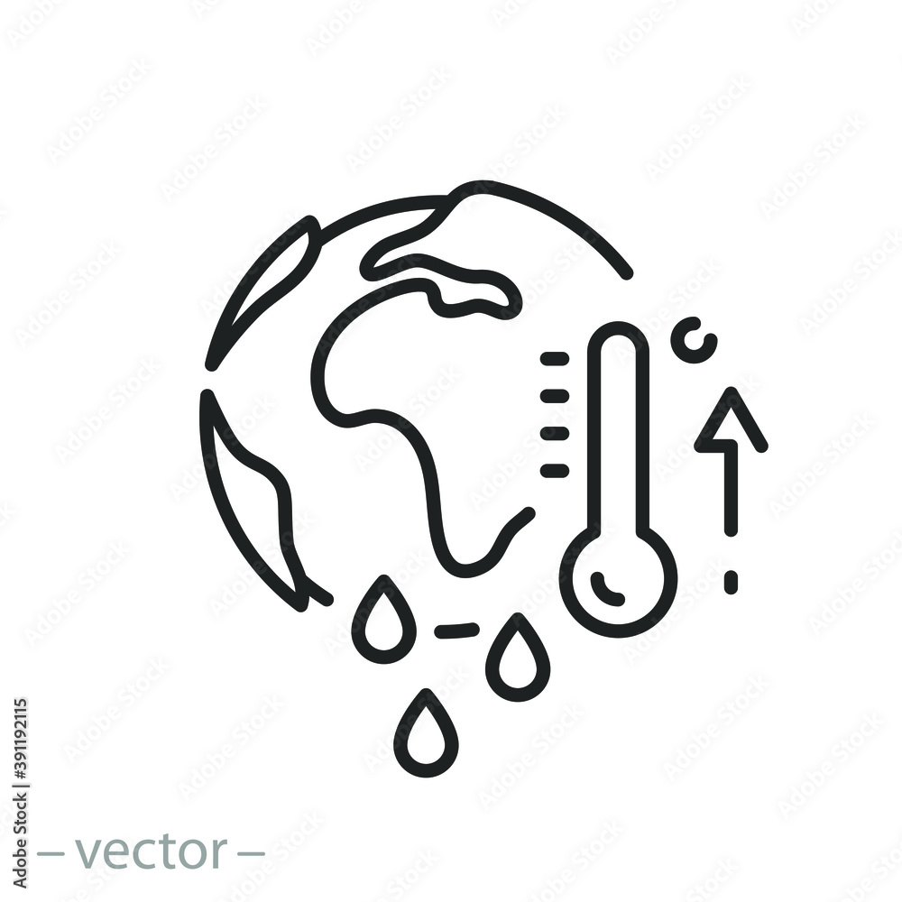 global warming on earth icon, change climate, concept