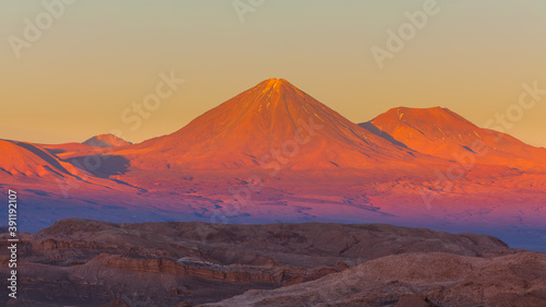 The volcano Licancabur in north Chile at sunset