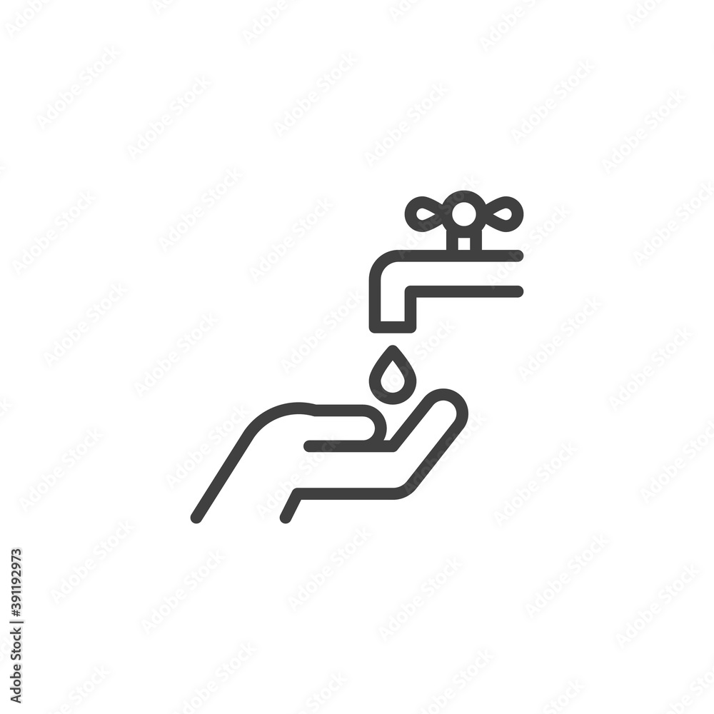 Hands washing line icon. linear style sign for mobile concept and web design. Wash the hands outline vector icon. Symbol, logo illustration. Vector graphics Hands washing line icon. linear style sign for mobile concept and web design. Wash the hands outline vector icon. Symbol, logo illustration. Vector graphics