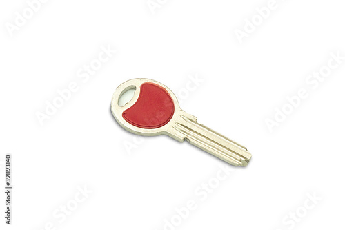 Silver colored metal key isolated on white background