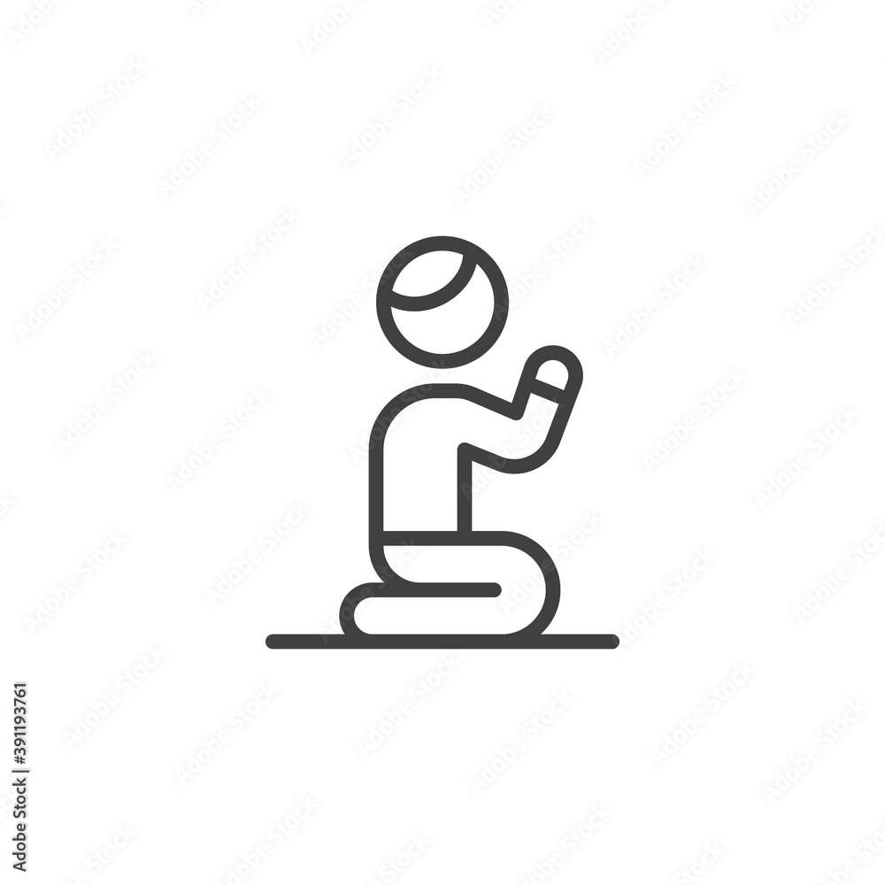 Muslim man praying line icon. linear style sign for mobile concept and web design. Muslim prayer outline vector icon. Symbol, logo illustration. Vector graphics