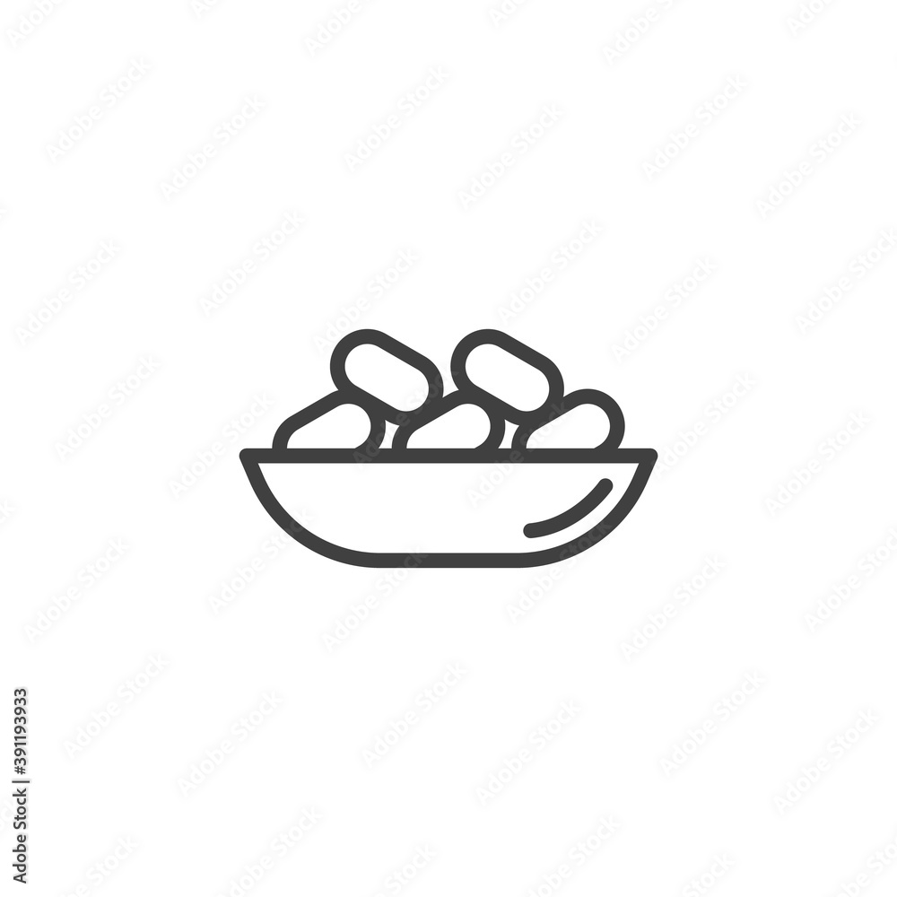 Islamic food date line icon. linear style sign for mobile concept and web design. Date bowl, Iftar meal outline vector icon. Symbol, logo illustration. Vector graphics Islamic food date line icon. linear style sign for mobile concept and web design. Date bowl, Iftar meal outline vector icon. Symbol, logo illustration. Vector graphics