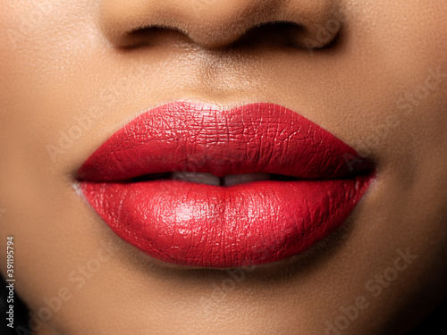Obraz na plátně Close up view of beautiful woman lips