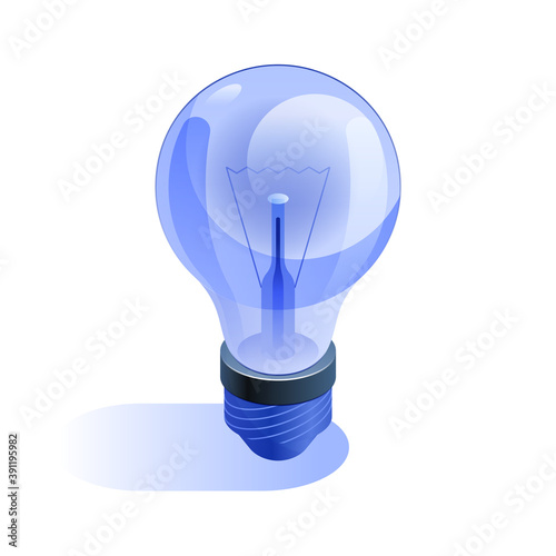 Blue electrical light bulb icon in isometric view