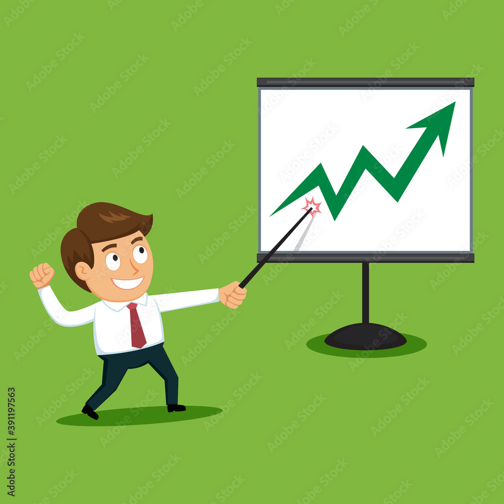 Successful Businessman Present Business Growth Strategy, illustration vector cartoon Successful Businessman Present Business Growth Strategy, illustration vector cartoon