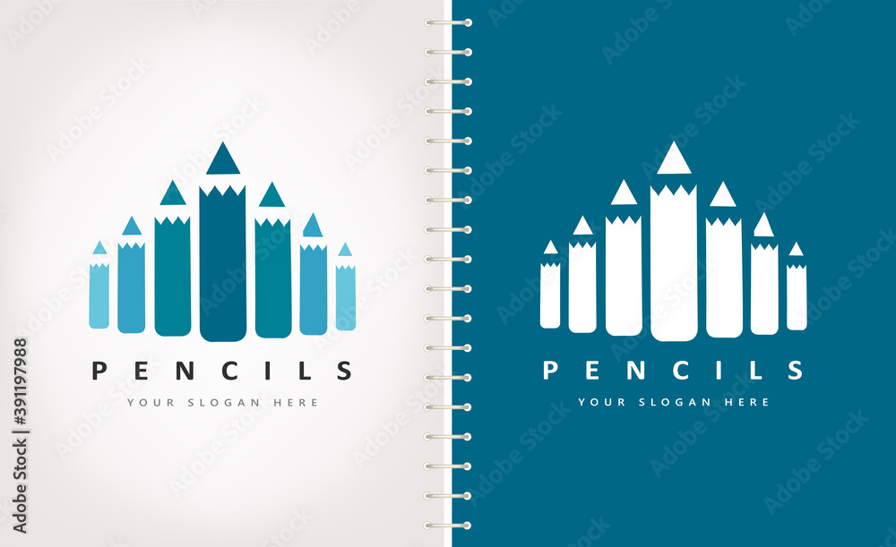 Pencil logo. Stationery design. Education vector.