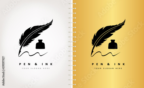 feather pen and ink logo vector design