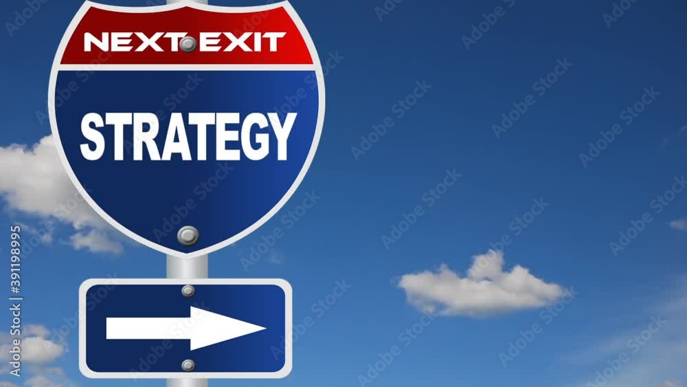 Strategy road sign with time lapse cloud background Strategy road sign with time lapse cloud background