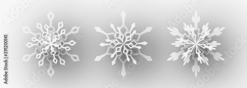 Set of paper cut snowflakes. Vector illustration.