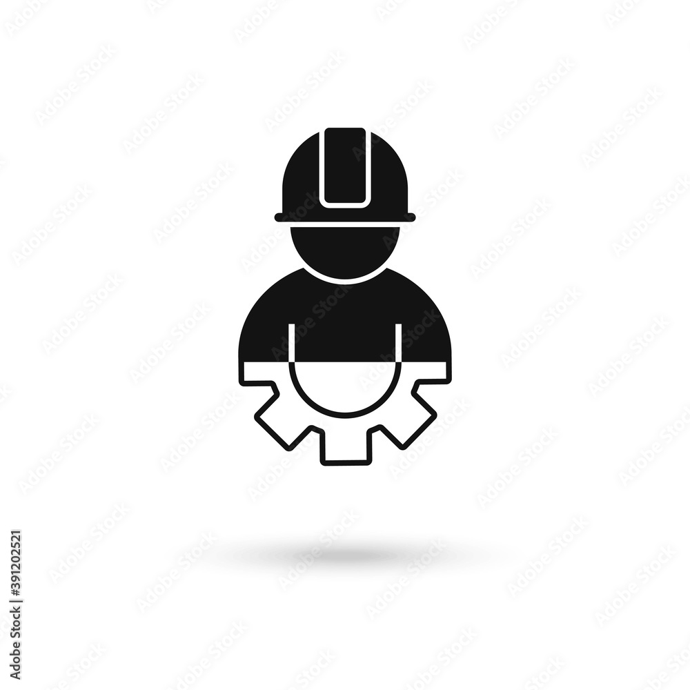 Worker safety helmet and gear, flat design icon