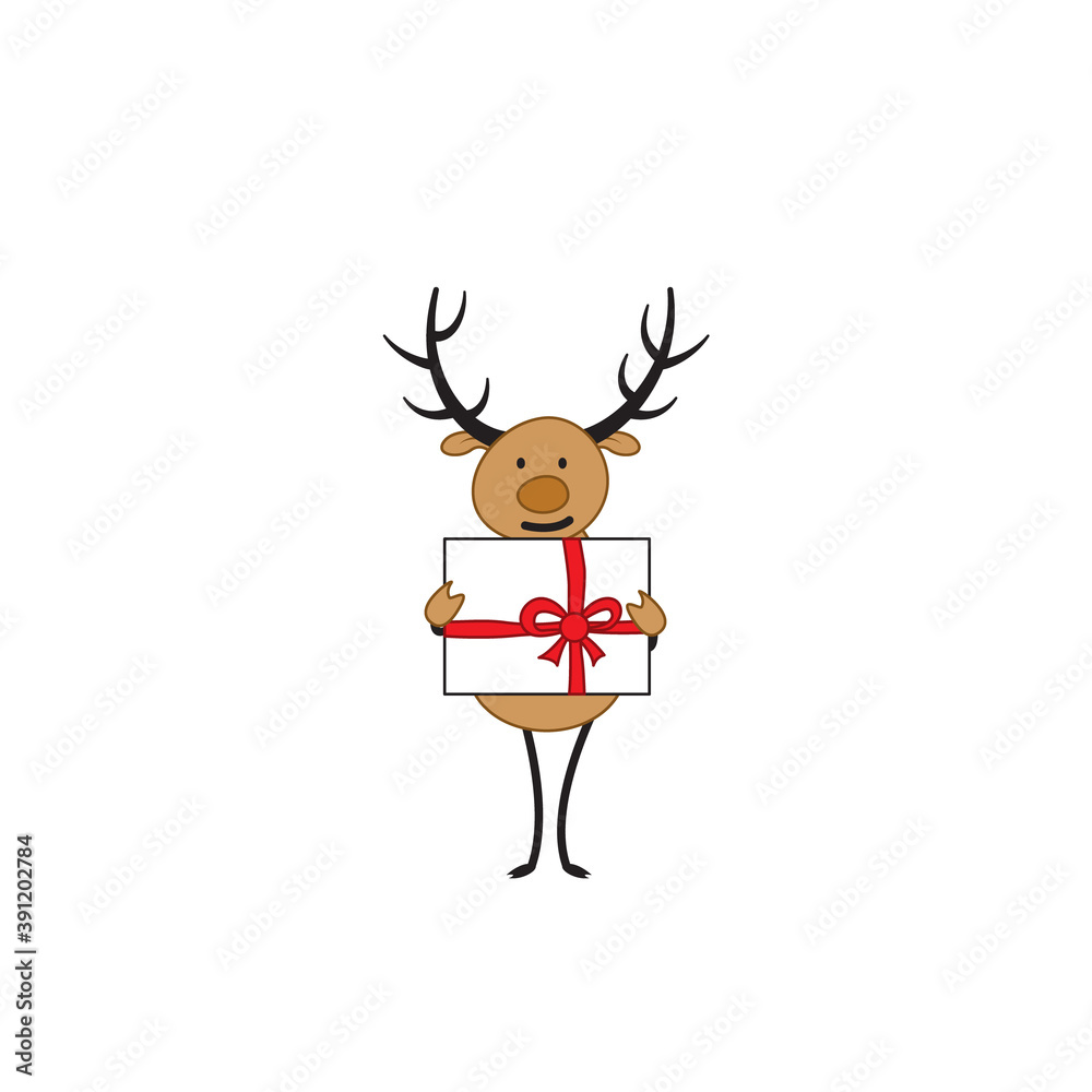 Christmas deer which. Christmas reindeer giving gifts. Merry Christmas. - Vector
