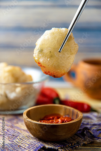 Cireng, Cilok or Aci Goreng, Indonesian Traditional Street Food like Rujak from Bandung West java Indonesia made of fried dough starch or tapioca flour 