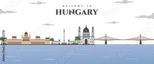 Photography Panorama view of Budapest with greatest landmarks in the world collection abstract isolated vector illustration