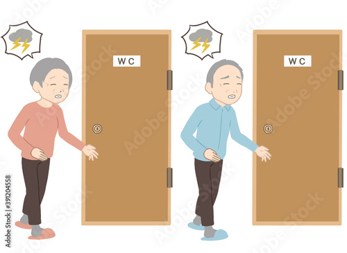 我慢できずにトイレに行く　ゴロゴロ　高齢者(線無し)
