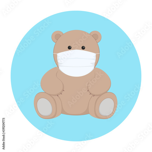 Teddy bear in mask. Vector icon.