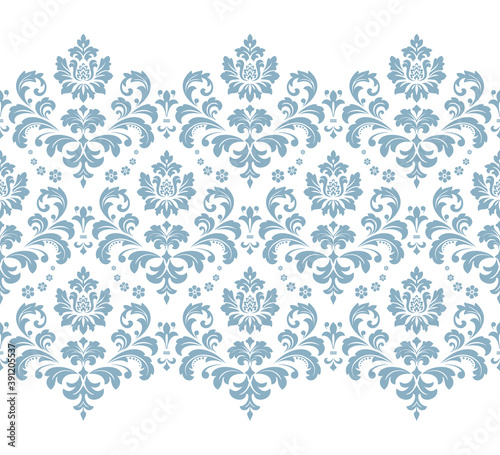 Floral pattern. Vintage wallpaper in the Baroque style. Modern vector background. White and blue ornament for fabric, wallpaper, packaging. Ornate Damask flower ornament