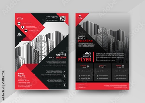 Business abstract vector template for Brochure, Annual Report, Magazine, Poster, Corporate Presentation, Portfolio, Flyer 
with red and black color size A4, Front and back