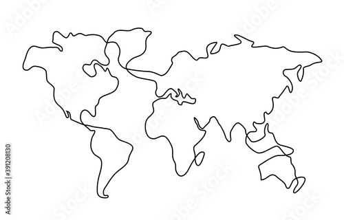 Hand drawn scribble line art world map isolated on whitebackground.