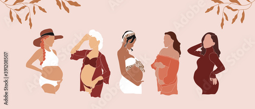 Abstract Graphic Bundle, modern art about pregnancy and motherhood - mother concept. Background in minimalistic style. Vector illustration. Create branding, packaging, printing, social media content