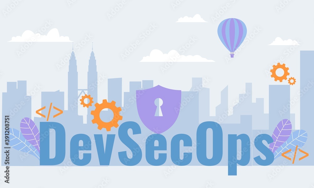 Vector illustration of DevSecOps methodology of a secure software development process works. Cybersecurity concept.