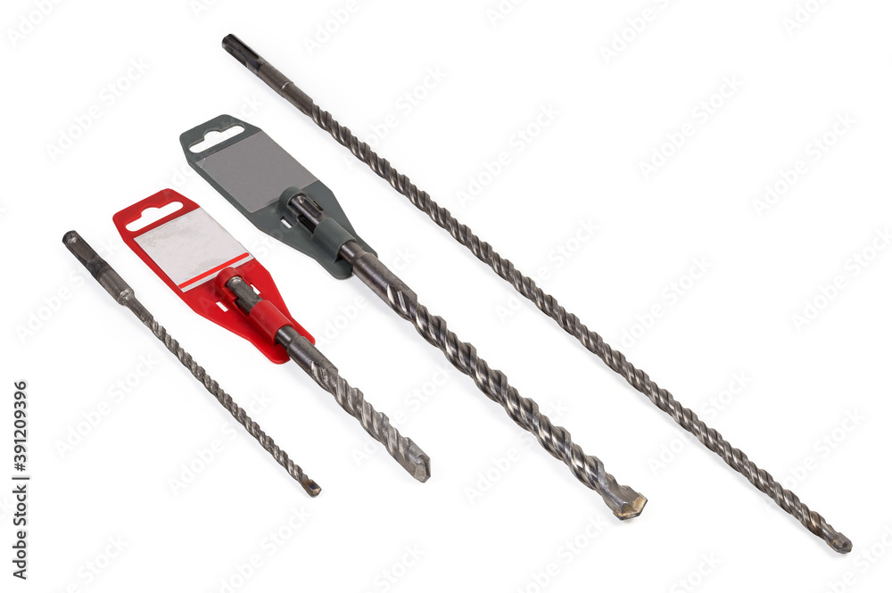 Masonry drill bits different sizes on a white background