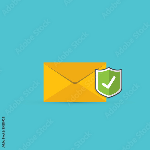 Email security concept, e-mail envelope with shield icon. 