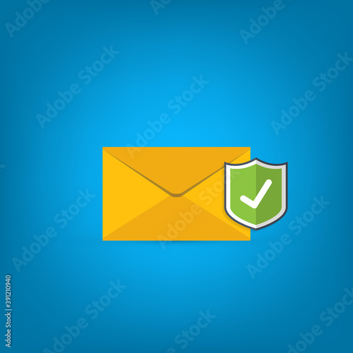 Email security concept, e-mail envelope with shield icon. 