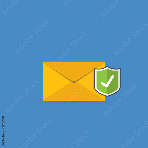 Email security concept, e-mail envelope with shield icon. 