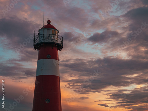 lighthouse at sunset in Westkapelle, Netherlands