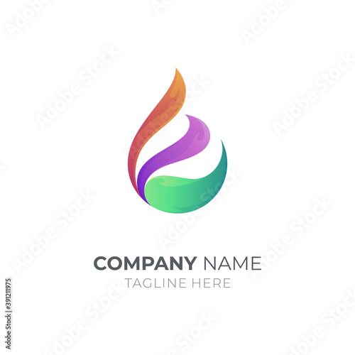 Water drop  leaf and letter E logo concept  gradient colors  environmentally logo template