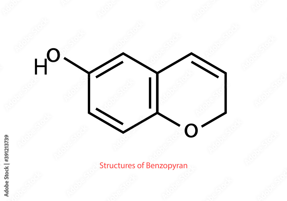 Structure and medicinal uses of benzopyran chemical structure vector design illustration Structure and medicinal uses of benzopyran chemical structure vector design illustration