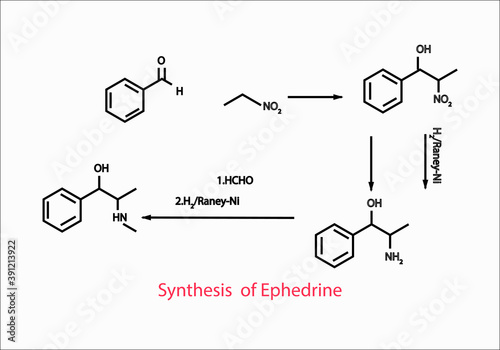 Synthesis of ephedrine chemical reaction structure vector design illustration