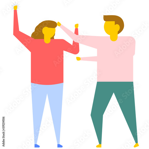 

Couple getting frustrated and husband hitting wife, domestic violence, flat vector icon 
