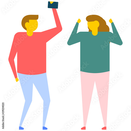 

Couple getting frustrated and husband hitting wife, domestic violence, flat vector icon 
