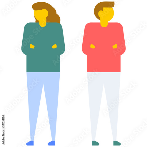 

Couple getting frustrated and husband hitting wife, domestic violence, flat vector icon 
