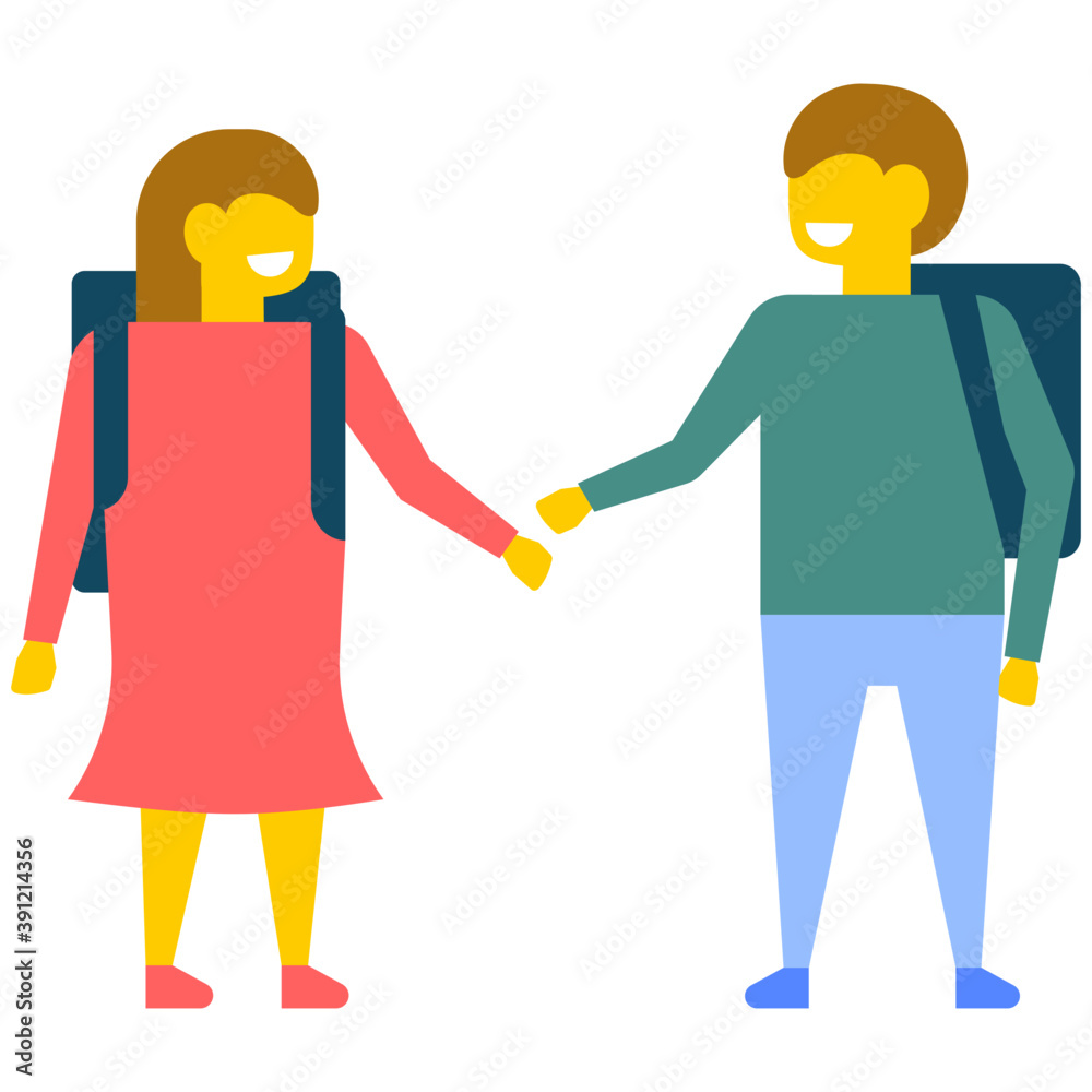 Fototapeta premiumRomantic couple lovers holding hands, flat vector icon 