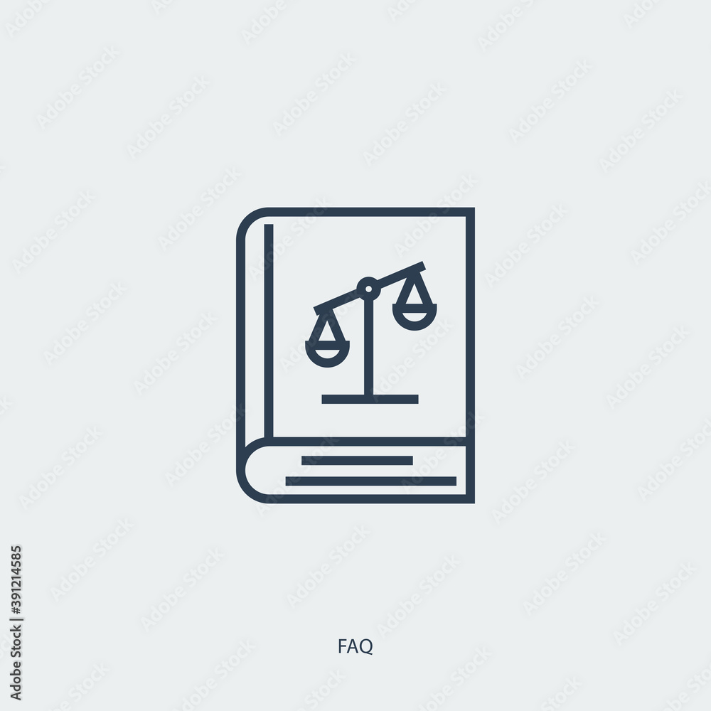 Vector outline icon of legal proceedings - law book - FAQ symbol Vector outline icon of legal proceedings - law book - FAQ symbol