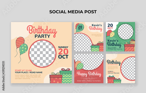 Kids birthday party social media post template. Suitable for kids birthday invitation or any other kids event