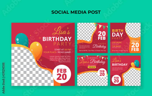 Birthday party social media post template. Suitable for birthday invitation and anniversary event