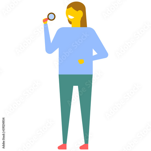 
A female announcing something or singing on mic, flat vector icon 
