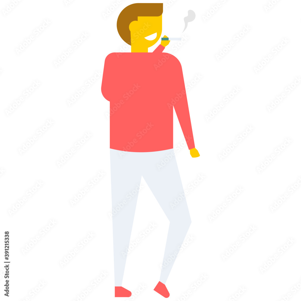 A young man smoking cigarette, flat vector icon
A young man smoking cigarette, flat vector icon