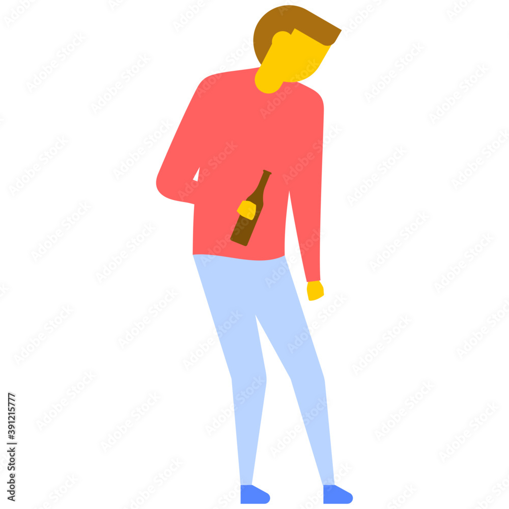 
Drunk man holding bottle of alcohol 
