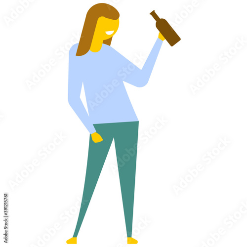 
Drunk girl holding bottle of alcohol 
