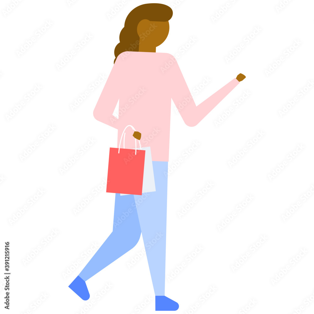 
Teen student girl running, flat vector icon 
