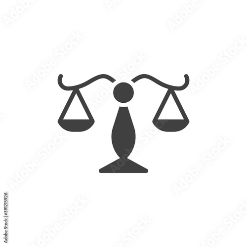 Justice scales vector icon. filled flat sign for mobile concept and web design. Libra glyph icon. Law balance symbol, logo illustration. Vector graphics