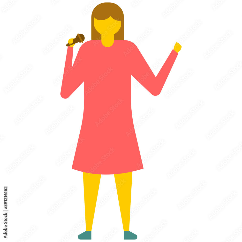 Young woman singing with microphone, flat vector icon
Young woman singing with microphone, flat vector icon